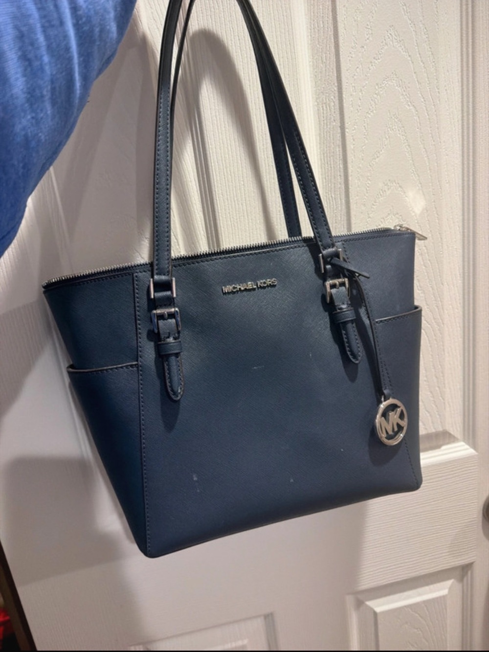 Michael Kors Navy Saffiano Leather Top-Zip Tote